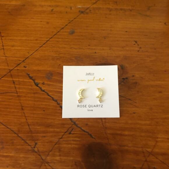 JAXKELLY NIP Rose Quartz CZ-encrusted Moon Drop Petite Gemstone Post Earrings - Picture 4 of 9